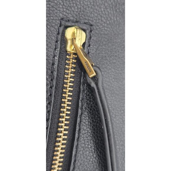 Fossil Fiona Large Crossbody Pebbled Leather Purse Black Gold Detachable Strap - Picture 11 of 11
